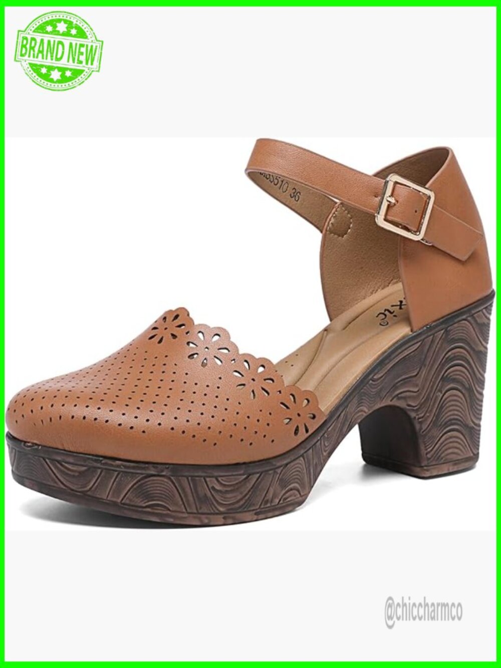 Closed Round Toe Hollow Out Ankle Strap Buckle Low Block Chunky Heel Sandals